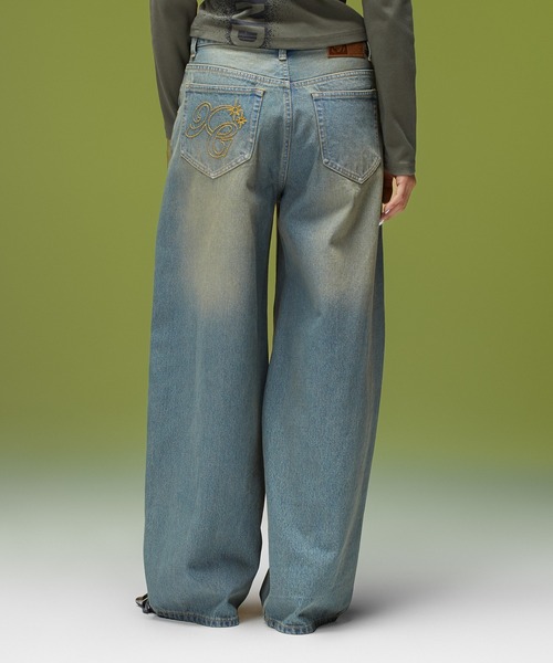 X-girl（エックスガール）の「LOGO MARK STITCHED DENIM PANTS（デニムパンツ・レディース・ピンク/ライトインディゴブルー/インディゴブルー・S/M）」の13枚目の写真