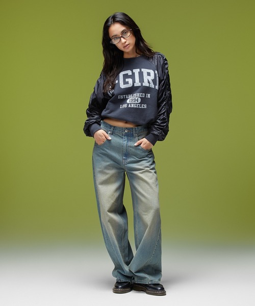 X-girl（エックスガール）の「LOGO MARK STITCHED DENIM PANTS（デニムパンツ・レディース・ピンク/ライトインディゴブルー/インディゴブルー・S/M）」の4枚目の写真