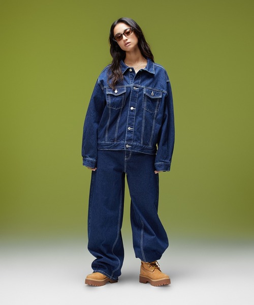 X-girl（エックスガール）の「LOGO MARK STITCHED DENIM PANTS（デニムパンツ・レディース・ピンク/ライトインディゴブルー/インディゴブルー・S/M）」の11枚目の写真