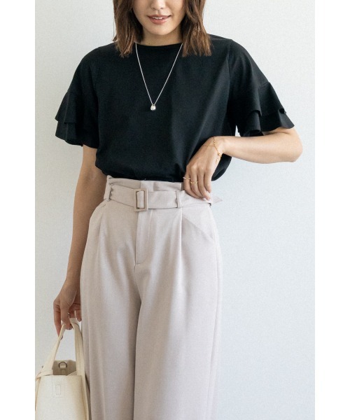 M.deux(エムドゥ)の「ティアードスリーブカットソー(Tシャツ/カットソー・レディース・オフホワイト/ブラック・MEDIUM)」の1枚目の写真