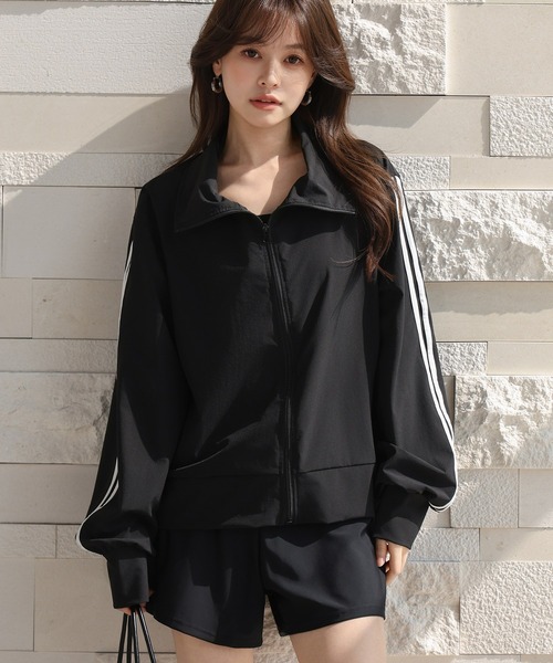 TeddyShop(テディショップ)の「【紫外線カット率99%以上/UPF50+/接触冷感/水陸両用/2WAYスタンドネック】長袖ダブルライン柄ラッシュガードブルゾン レディース(ラッシュガード・レディース・ホワイト/ブラック/ライトベージュ/チャコールグレー・L/S/M)」の19枚目の写真