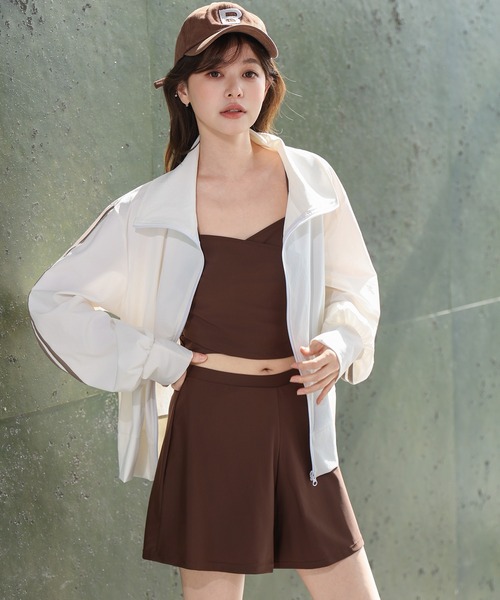 TeddyShop(テディショップ)の「【紫外線カット率99%以上/UPF50+/接触冷感/水陸両用/2WAYスタンドネック】長袖ダブルライン柄ラッシュガードブルゾン レディース(ラッシュガード・レディース・ホワイト/ブラック/ライトベージュ/チャコールグレー・L/S/M)」の12枚目の写真