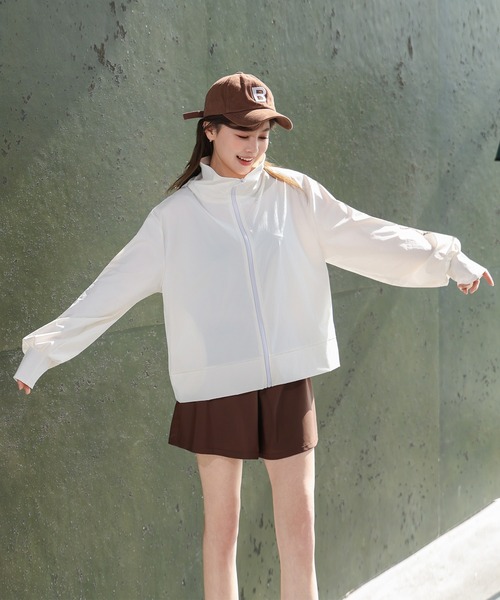TeddyShop(テディショップ)の「【紫外線カット率99%以上/UPF50+/接触冷感/水陸両用/2WAYスタンドネック】長袖ダブルライン柄ラッシュガードブルゾン レディース(ラッシュガード・レディース・ホワイト/ブラック/ライトベージュ/チャコールグレー・L/S/M)」の15枚目の写真