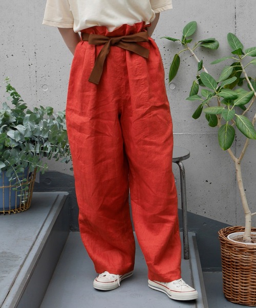 PAR ICI(パーリッシィ)の「フレンチリネン ペーパーバッグパンツ(セットアップ対応)(その他パンツ・レディース・ダークブラウン/レッド/アイボリー・FREE)」の1枚目の写真