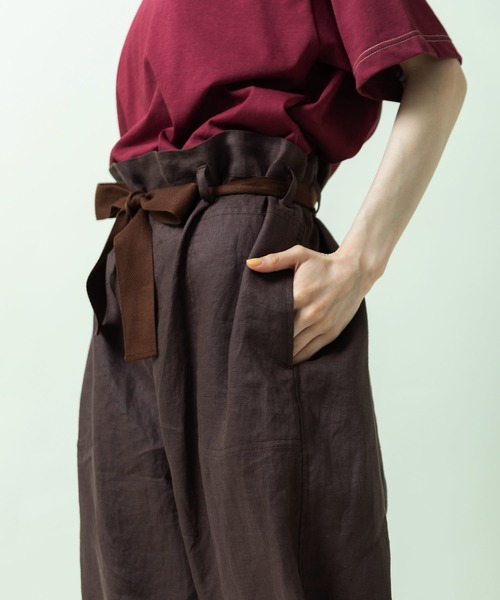 PAR ICI(パーリッシィ)の「フレンチリネン ペーパーバッグパンツ(セットアップ対応)(その他パンツ・レディース・ダークブラウン/レッド/アイボリー・FREE)」の14枚目の写真