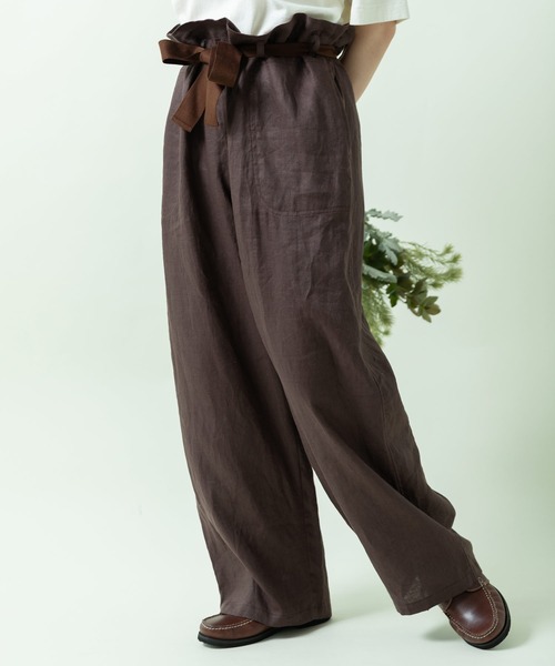 PAR ICI(パーリッシィ)の「フレンチリネン ペーパーバッグパンツ(セットアップ対応)(その他パンツ・レディース・ダークブラウン/レッド/アイボリー・FREE)」の4枚目の写真