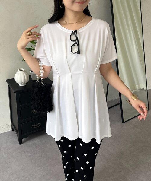prose verse(プロズヴェール)の「バックメタルウエストタックペプラムTシャツ(Tシャツ/カットソー・レディース・ブラック/オフホワイト・LARGE/MEDIUM)」の5枚目の写真