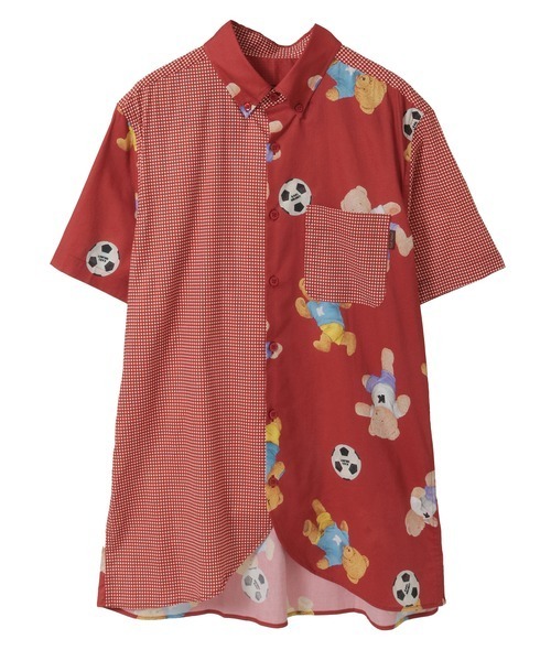 KARL HELMUT（カールヘルム）の「サッカーくまプリントパッチワークシャツブラウス（シャツ/ブラウス・メンズ・キナリ/レッド/ネイビー・LARGE/MEDIUM）」の3枚目の写真