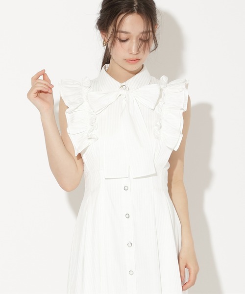 WILLSELECTION(ウィルセレクション)の「フリルスリーブボウタイシャツワンピース(ワンピース・レディース・ネイビー/ブルー系その他/ホワイト系その他/ブラック系その他/ブラウン・FREE)」の2枚目の写真