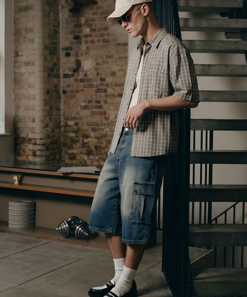 DWSE（ディーダブリューエスイー）の「カーゴハーフデニムパンツ（ブルー）（その他パンツ・メンズ・その他・SMALL/MEDIUM/LARGE/X-LARGE）」の4枚目の写真