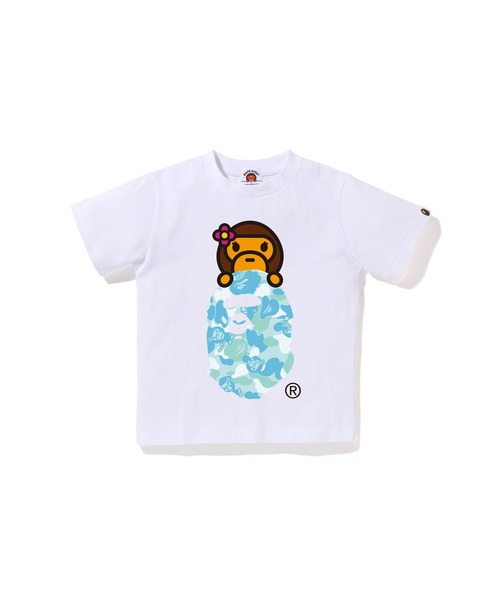 A BATHING APE(アベイシングエイプ)の「ABC LISA CAMO LISA ON APE HEAD TEE(Tシャツ/カットソー・キッズ・ブラック×ピンク/ブラック×ブルー/ホワイト×ピンク/ホワイト×ブルー・140/90/100/120/110/130)」の1枚目の写真