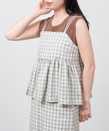 【一部店舗限定/チェック&無地/セットアップ対応】B シャドウチェックギャザービスチェ