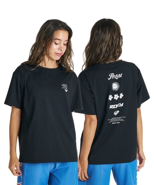 ROXY(ロキシー)の「ROXY HISTORICAL LOGO LINE ラッシュTシャツ /UVカット/EASY DRY 【2026年夏モデル】/ロキシー半袖ラッシュガード(水着)(Tシャツ/カットソー・レディース・ブラック/ホワイト/ミント・LARGE/MEDIUM/SMALL)」の1枚目の写真