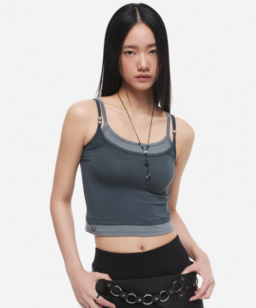 DNSR(ディーエヌエスアール)の「(W) レイヤードスリーブレスチャコール(Tシャツ/カットソー・レディース・その他・OS)」の2枚目の写真