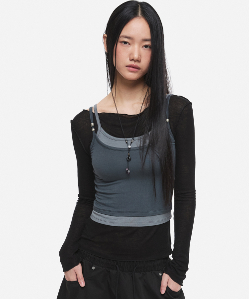 DNSR(ディーエヌエスアール)の「(W) レイヤードスリーブレスチャコール(Tシャツ/カットソー・レディース・その他・OS)」の4枚目の写真
