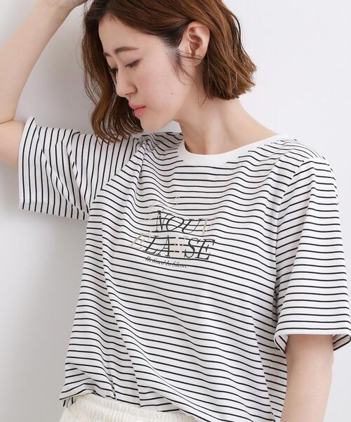 grove（グローブ）の「【吸水速乾・UVカット・接触冷感・マシンウォッシャブル】ベーシックMIXロゴプリントT（Tシャツ/カットソー・レディース・ホワイト系5/ブラウン系その他/ブラック/パープル/オフホワイト・04/05/03/02/01）」の2枚目の写真