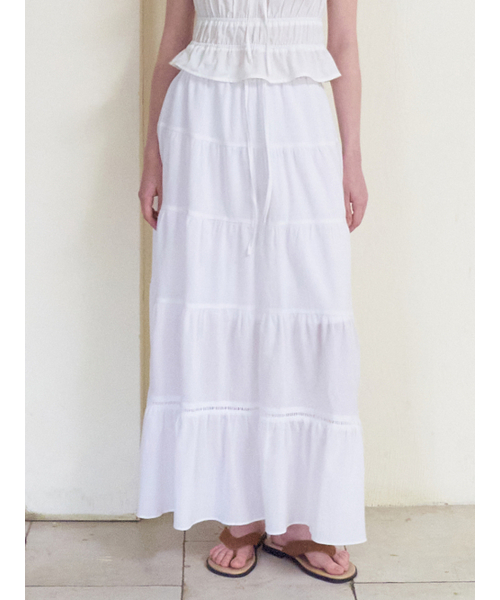 ETMON(エトモン)の「Crinkle Tiered Long Skirt, White(スカート・レディース・その他・F)」の1枚目の写真