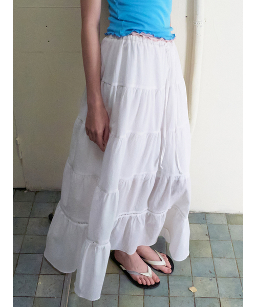 ETMON(エトモン)の「Crinkle Tiered Long Skirt, White(スカート・レディース・その他・F)」の3枚目の写真