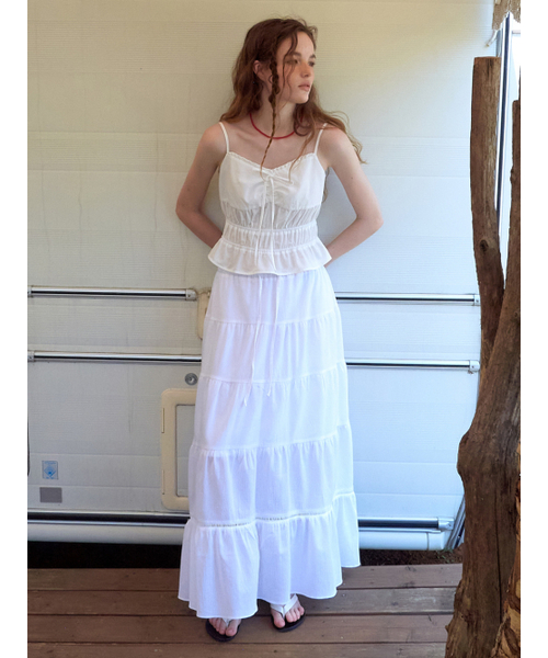 ETMON(エトモン)の「Crinkle Tiered Long Skirt, White(スカート・レディース・その他・F)」の4枚目の写真