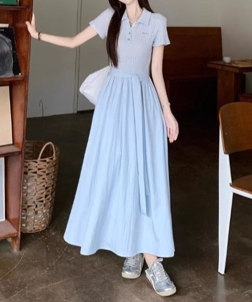 LUCPY（ラクピー）の「ストライプポロカラードッキングワンピース（ワンピース・レディース・ライトブルー・X-LARGE/LARGE/MEDIUM/SMALL）」の6枚目の写真