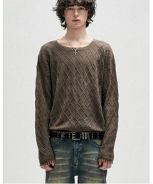 NOT4NERD（ノットフォーナード）の「NOT4NERD/ノットフォーナード/Distressed Contrast Hand Stitch Knit（ニット/セーター）」