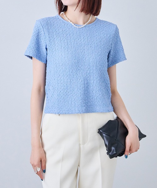 each（イーチ）の「ベロアリボンポップコーン半袖Tシャツ（Tシャツ/カットソー・レディース・ブルー/ブラック/ブラウン/アイボリー・FREE）」の4枚目の写真