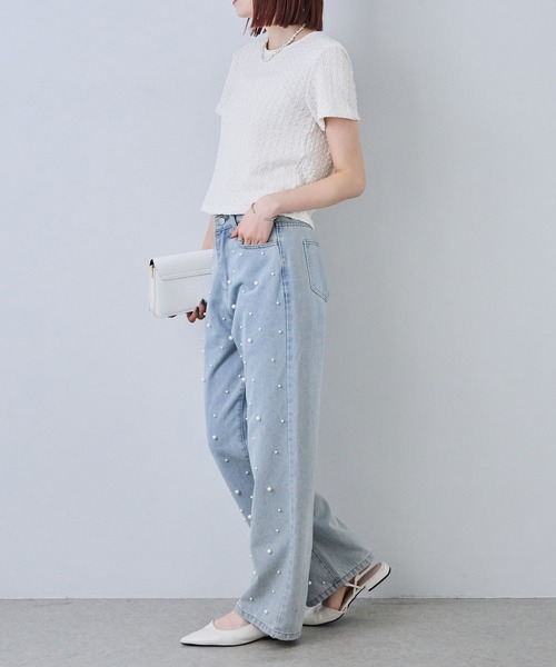 each（イーチ）の「ベロアリボンポップコーン半袖Tシャツ（Tシャツ/カットソー・レディース・ブルー/ブラック/ブラウン/アイボリー・FREE）」の13枚目の写真