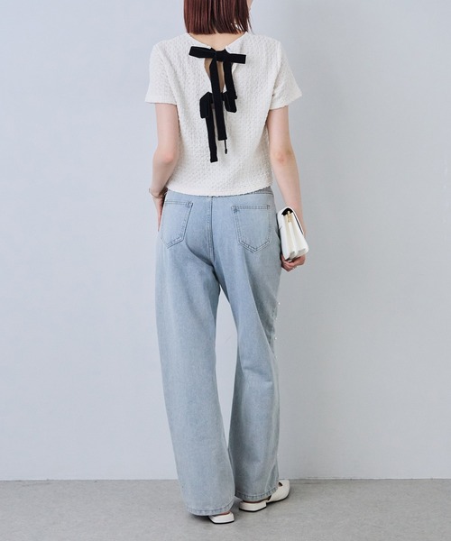 each（イーチ）の「ベロアリボンポップコーン半袖Tシャツ（Tシャツ/カットソー・レディース・ブルー/ブラック/ブラウン/アイボリー・FREE）」の15枚目の写真