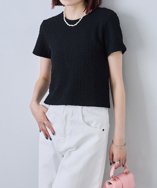each（イーチ）の「ベロアリボンポップコーン半袖Tシャツ（Tシャツ/カットソー・レディース・ブルー/ブラック/ブラウン/アイボリー・FREE）」の16枚目の写真