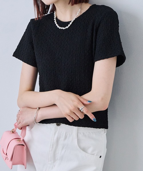each（イーチ）の「ベロアリボンポップコーン半袖Tシャツ（Tシャツ/カットソー・レディース・ブルー/ブラック/ブラウン/アイボリー・FREE）」の17枚目の写真