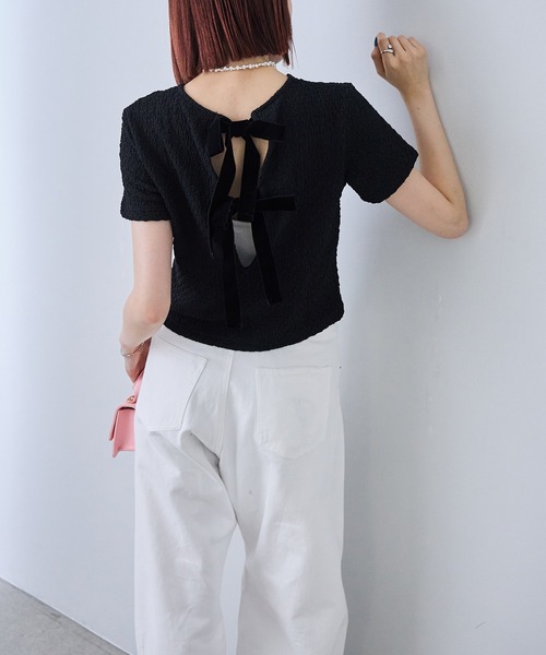 each（イーチ）の「ベロアリボンポップコーン半袖Tシャツ（Tシャツ/カットソー・レディース・ブルー/ブラック/ブラウン/アイボリー・FREE）」の18枚目の写真