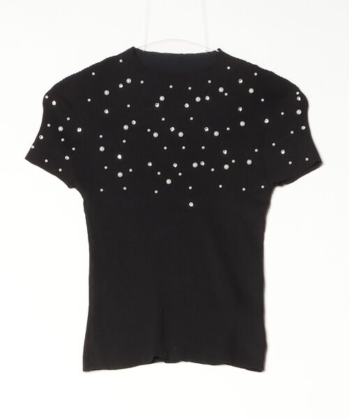 gossip!ロサンゼルス(ゴシップロサンゼルス)の「【Y2Kガーリー】 パール付き ニット クルーネック 半袖(Tシャツ/カットソー・レディース・ブラック・M)」の7枚目の写真