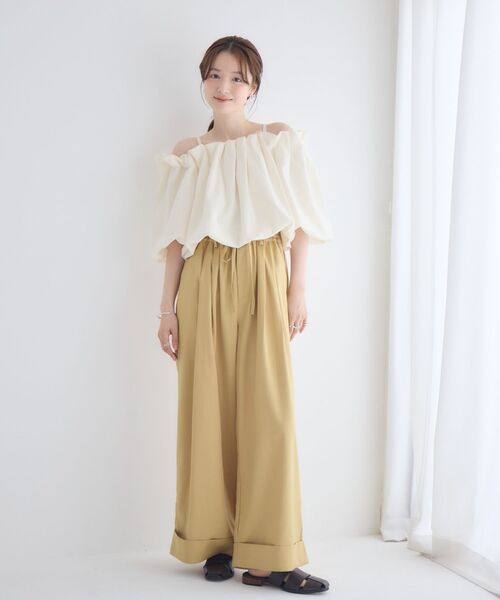RETRO GIRL(レトロガール)の「ハイウエストタックワイドパンツ(その他パンツ・レディース・ナチュラル/イエロー/ブラック・FREE)」の4枚目の写真