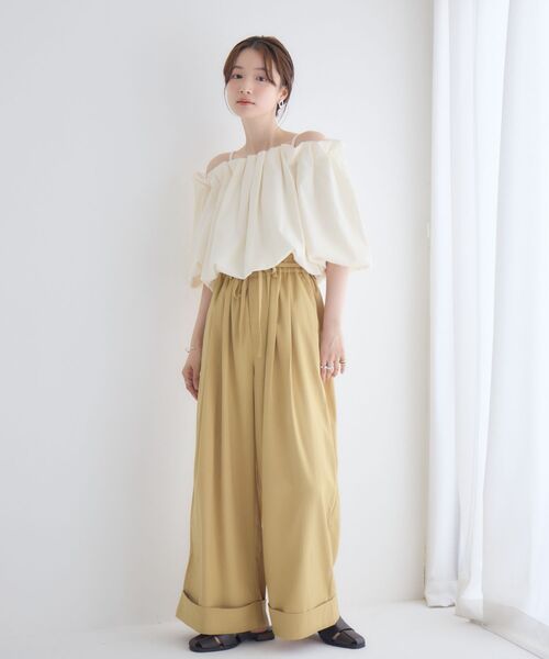 RETRO GIRL(レトロガール)の「ハイウエストタックワイドパンツ(その他パンツ・レディース・ナチュラル/イエロー/ブラック・FREE)」の5枚目の写真