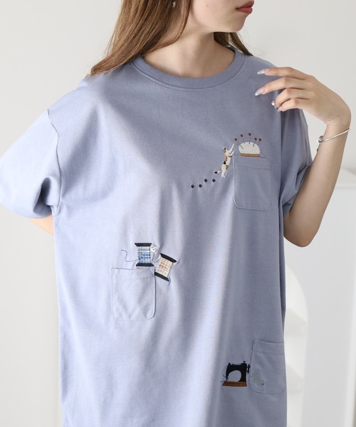 FUNALIVE(ファンアライブ)の「裁縫ネコししゅう多ポケットプルオーバー 半袖(Tシャツ/カットソー・レディース・ライトブルー/オフホワイト/オートミール・L/M)」の18枚目の写真