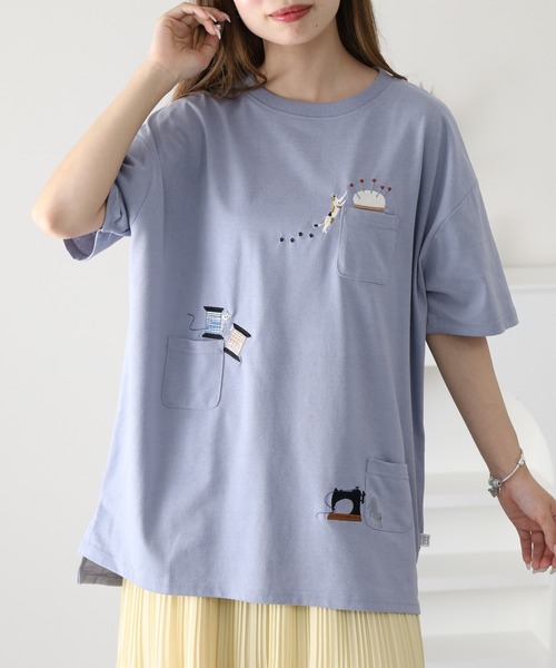 FUNALIVE(ファンアライブ)の「裁縫ネコししゅう多ポケットプルオーバー 半袖(Tシャツ/カットソー・レディース・ライトブルー/オフホワイト/オートミール・L/M)」の19枚目の写真