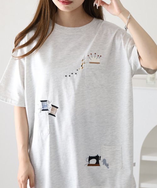 FUNALIVE(ファンアライブ)の「裁縫ネコししゅう多ポケットプルオーバー 半袖(Tシャツ/カットソー・レディース・ライトブルー/オフホワイト/オートミール・L/M)」の11枚目の写真