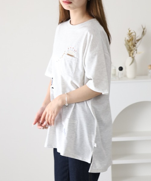 FUNALIVE(ファンアライブ)の「裁縫ネコししゅう多ポケットプルオーバー 半袖(Tシャツ/カットソー・レディース・ライトブルー/オフホワイト/オートミール・L/M)」の13枚目の写真