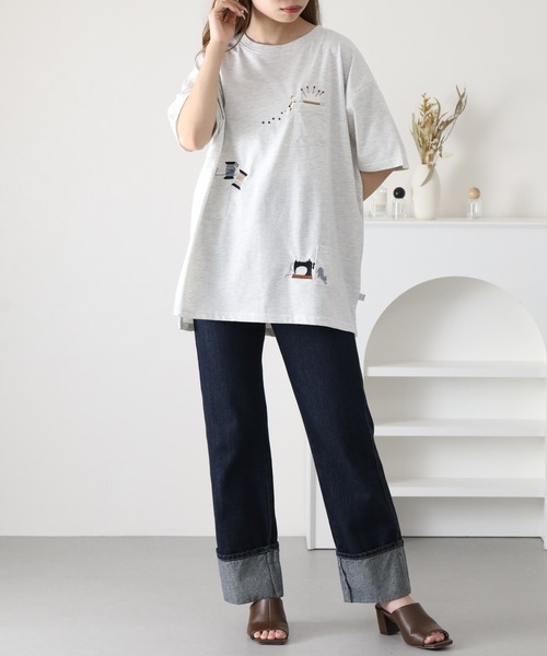 FUNALIVE(ファンアライブ)の「裁縫ネコししゅう多ポケットプルオーバー 半袖(Tシャツ/カットソー・レディース・ライトブルー/オフホワイト/オートミール・L/M)」の17枚目の写真