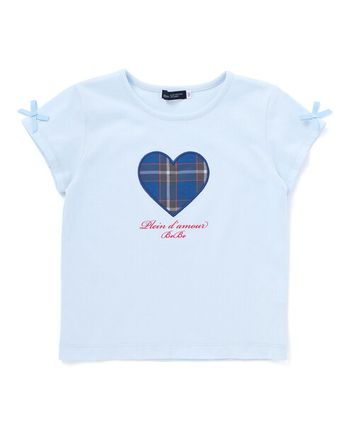 BeBe(ベベ)の「【お揃い】【神戸タータン×BeBe】チェックハートパッチ半袖Tシャツ(90~160cm)(Tシャツ/カットソー・キッズ・ブルー・130cm/150cm/140cm)」の7枚目の写真