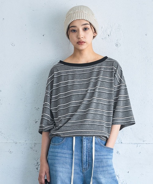 JEANASIS(ジーナシス)の「アソートリンガーボートネックTEE SS/1051164(Tシャツ/カットソー・レディース・イエロー/杢グレー/グレー系その他/ブラック・FREE)」の1枚目の写真