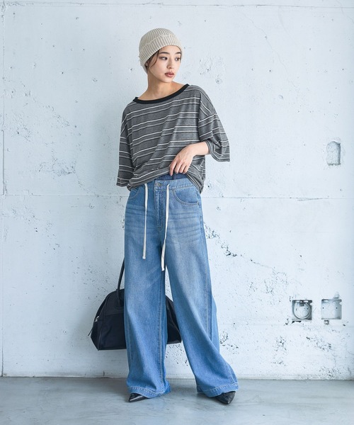 JEANASIS(ジーナシス)の「アソートリンガーボートネックTEE SS/1051164(Tシャツ/カットソー・レディース・イエロー/杢グレー/グレー系その他/ブラック・FREE)」の13枚目の写真