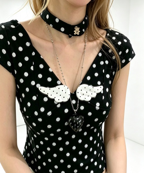 GEMEDA(ジェメダ)の「ドット柄 フロントリボン コンパクト半袖トップス(Tシャツ/カットソー・レディース・グレー/ブラック・M)」の13枚目の写真