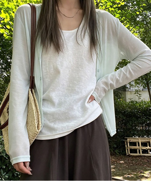 MAISON DE THERESE(メゾン ド テレーズ)の「薄手 UV カットニットカーディガン 長袖アウター 冷房対策(ニット/セーター・レディース・GRAY/Black/モカ/White/KHAKI・M)」の2枚目の写真