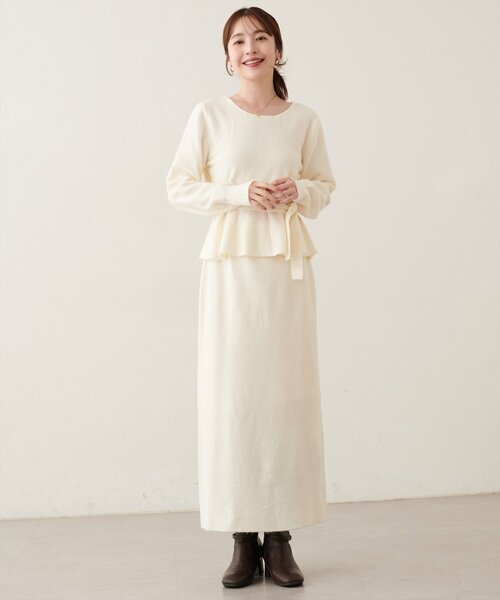 natural couture(ナチュラルクチュール)の「〈セットアップ可〉ジャガード柄編みニットスカート(スカート・レディース・ネイビー/オフホワイト/ブラウン/ピンク/ブラック・FREE)」の1枚目の写真