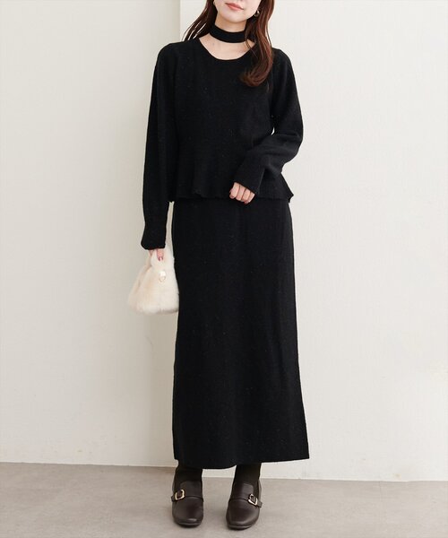 natural couture(ナチュラルクチュール)の「〈セットアップ可〉ジャガード柄編みニットスカート(スカート・レディース・ネイビー/オフホワイト/ブラウン/ピンク/ブラック・FREE)」の2枚目の写真