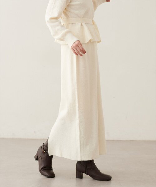 natural couture(ナチュラルクチュール)の「〈セットアップ可〉ジャガード柄編みニットスカート(スカート・レディース・ネイビー/オフホワイト/ブラウン/ピンク/ブラック・FREE)」の6枚目の写真