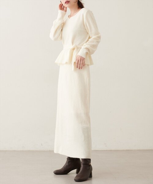 natural couture(ナチュラルクチュール)の「〈セットアップ可〉ジャガード柄編みニットスカート(スカート・レディース・ネイビー/オフホワイト/ブラウン/ピンク/ブラック・FREE)」の8枚目の写真