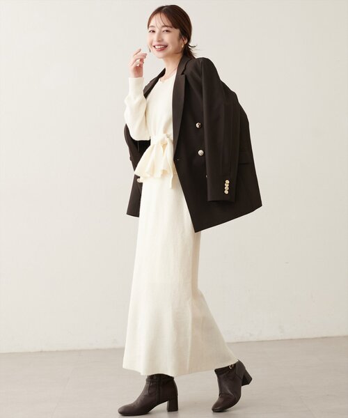 natural couture(ナチュラルクチュール)の「〈セットアップ可〉ジャガード柄編みニットスカート(スカート・レディース・ネイビー/オフホワイト/ブラウン/ピンク/ブラック・FREE)」の12枚目の写真