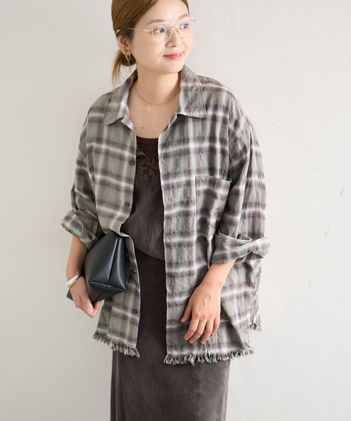 ARMY TWILL(アーミーツイル)の「別注【ARMY TWILL/アーミーツイル】CheckedUtilityShirt(シャツ/ブラウス・レディース・カーキ/レッド/チャコールグレー・FREE)」の2枚目の写真